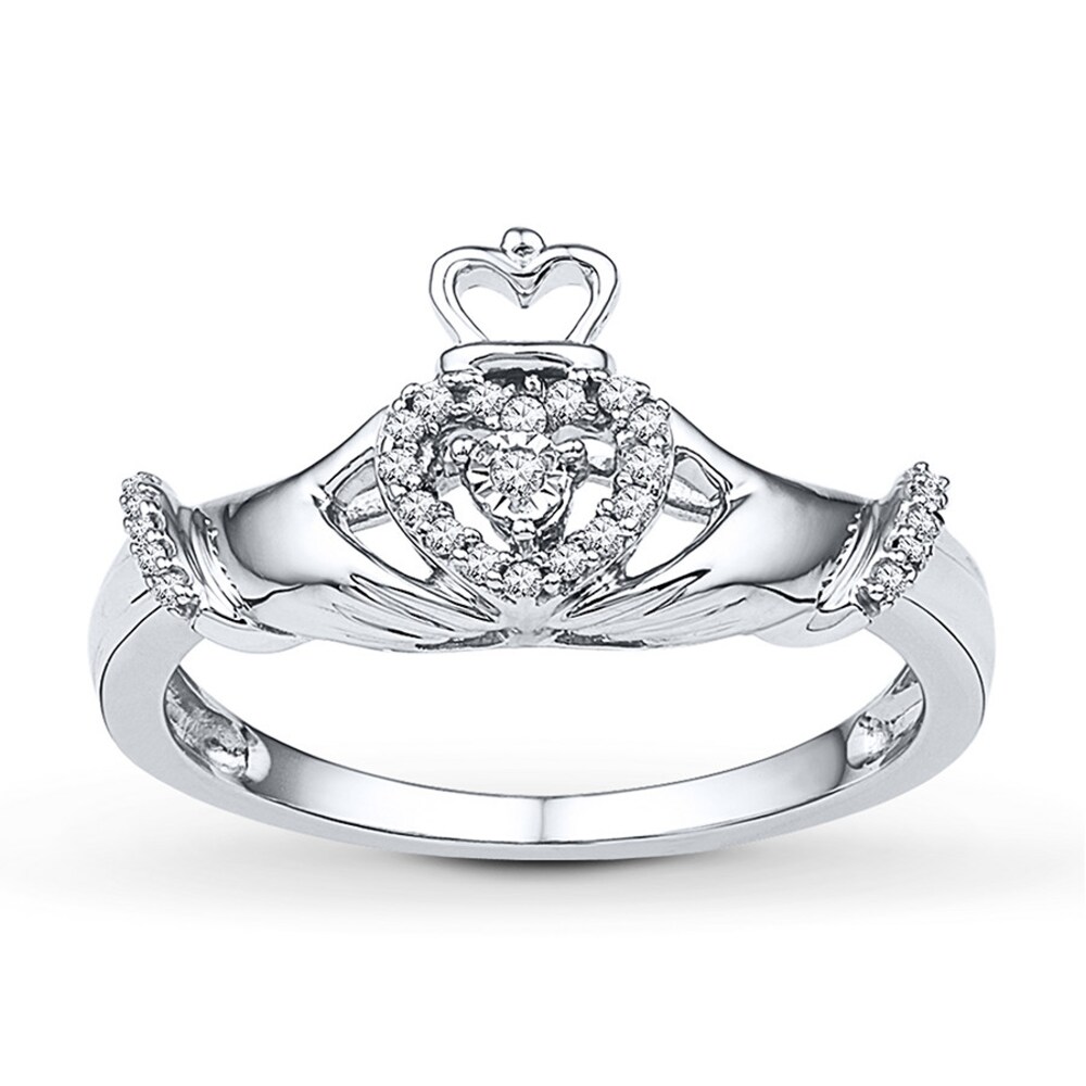 Claddagh Ring 1/10 ct tw Diamonds Sterling Silver 4mhLbctE