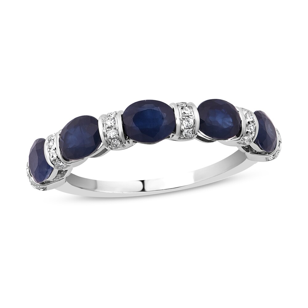 Natural Blue Sapphire Anniversary Ring 1/10 ct tw Diamonds 14K White Gold 4u8Tw7Yk