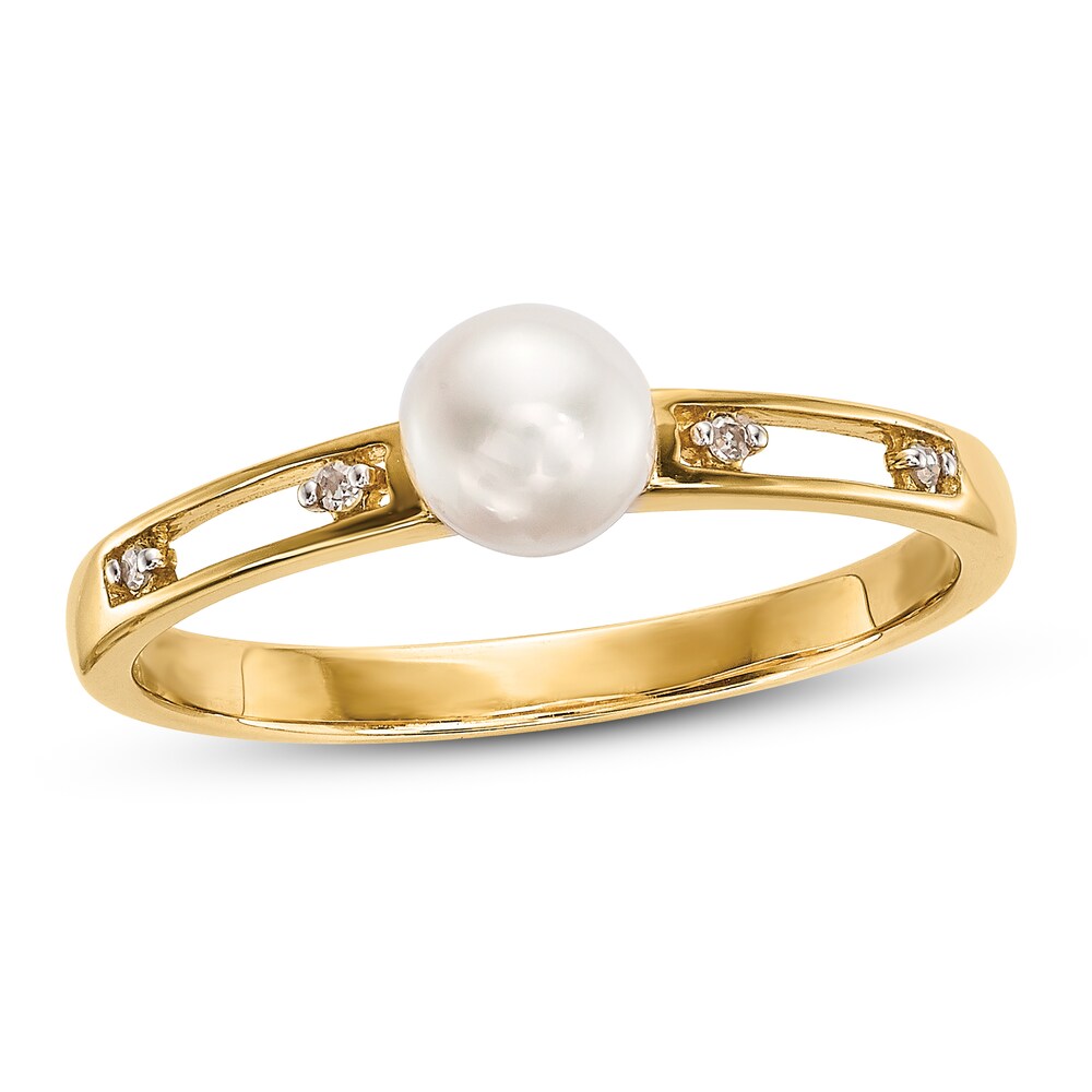 Cultured Freshwater Pearl Ring 1/15 ct tw Diamonds 14K Yellow Gold 4x1bHheN