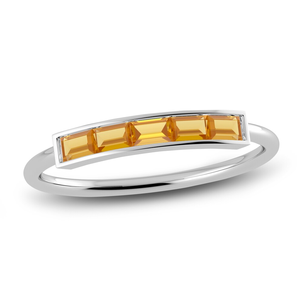 Juliette Maison Natural Citrine Baguette Bar Ring 10K White Gold 4x3YohQR