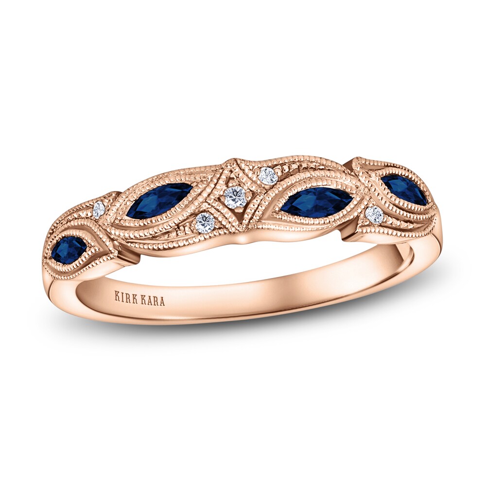 Kirk Kara Natural Blue Sapphire Anniversary Band Diamond Accents 14K Rose Gold 53ESNfgE