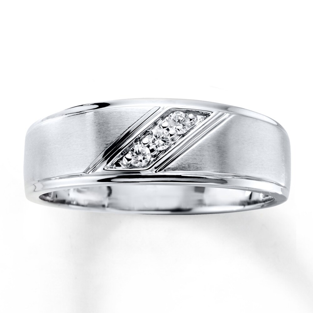 Men's Diamond Band 1/10 ct tw Round-cut 10K White Gold 58rwj7Yq