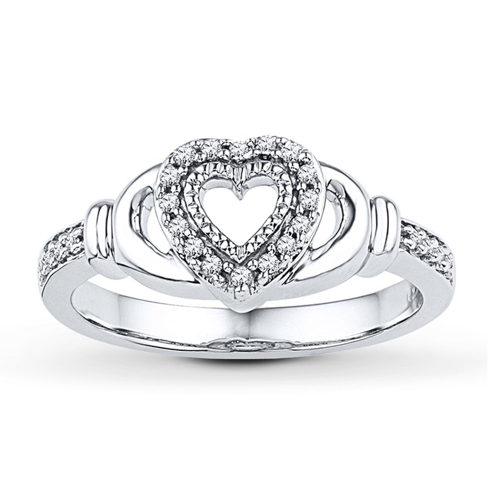 Claddagh Ring 1/8 ct tw Diamonds Sterling Silver 5M2GxYmN