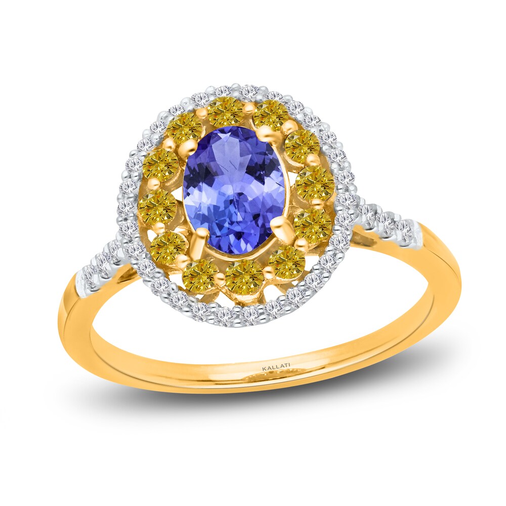 Kallati Natural Tanzanite & Natural Yellow Diamond Ring 1/2 ct tw Round 14K Yellow Gold 5MdbUgtR