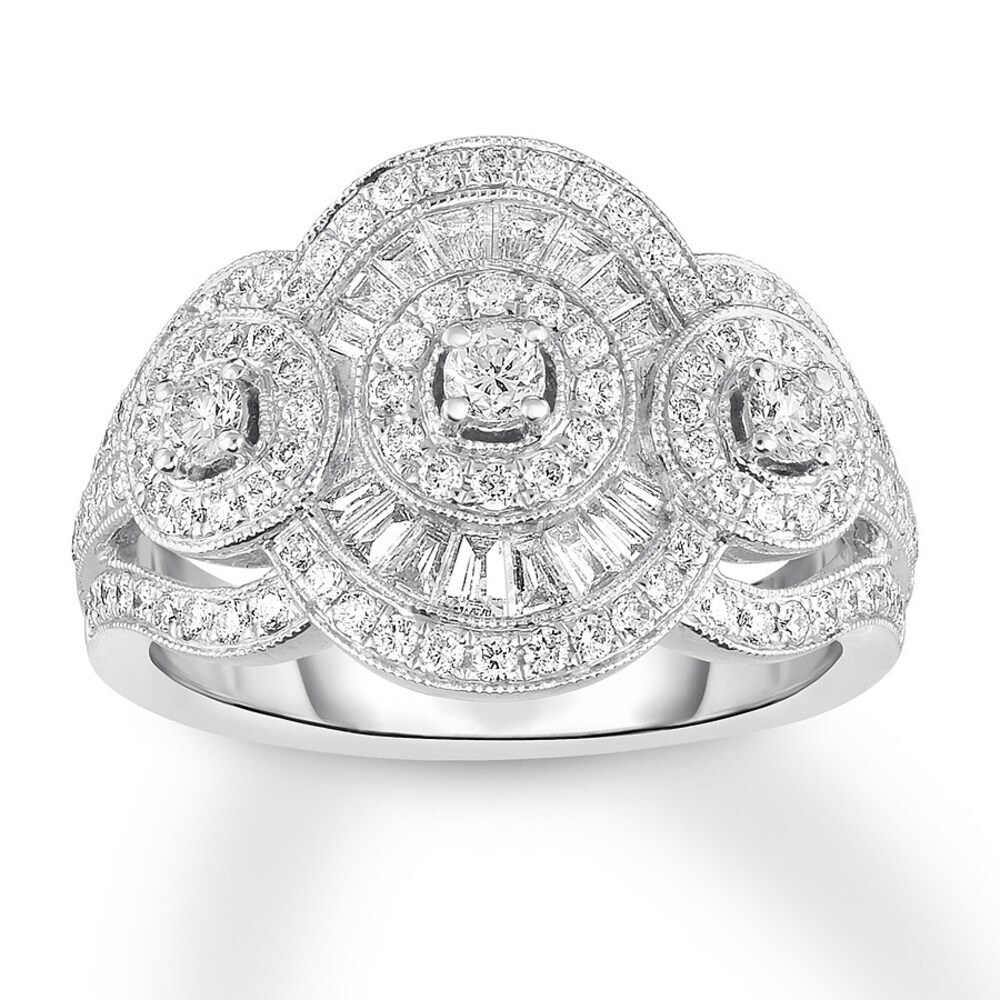 Diamond Ring 1 ct tw Round/Baguette 14K White Gold 5WSHb5lA