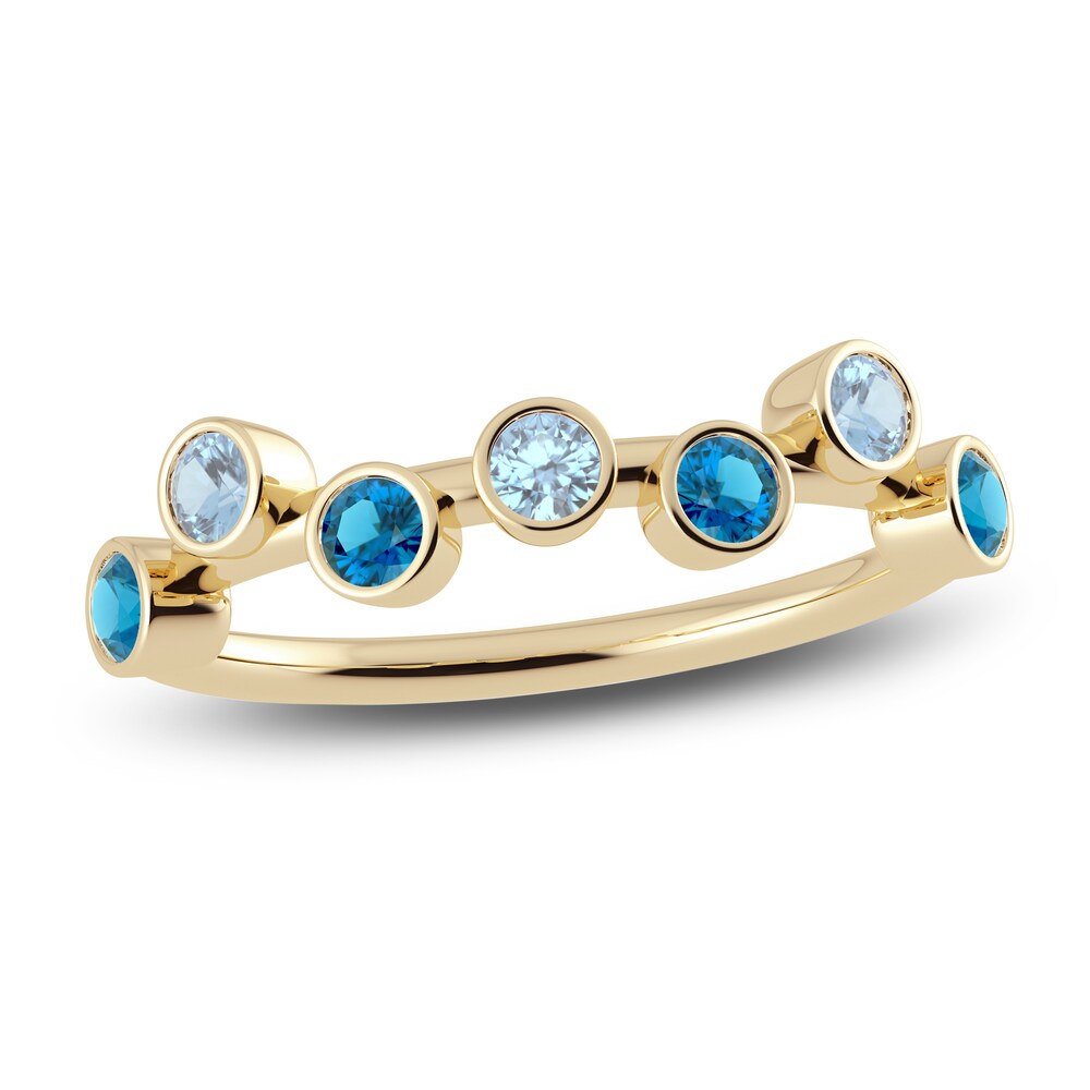Juliette Maison Natural Blue Zircon & Natural Aquamarine Ring 10K Yellow Gold 5vBHgM9t