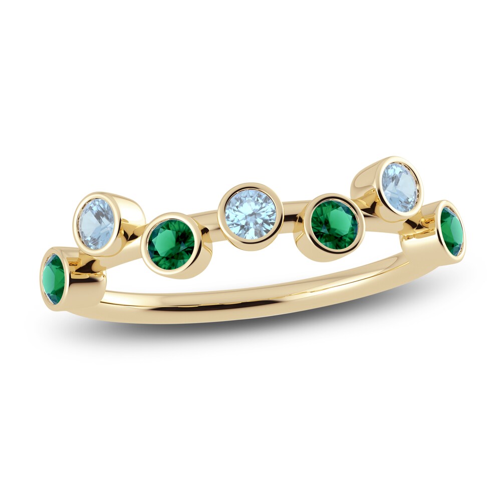 Juliette Maison Natural Emerald & Natural Aquamarine Ring 10K Yellow Gold 5vSB90sS