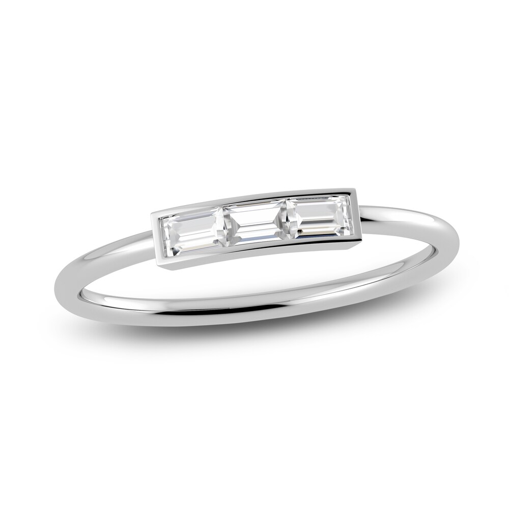 Juliette Maison Natural White Sapphire Baguette Bar Ring 10K White Gold 63bbG8Op