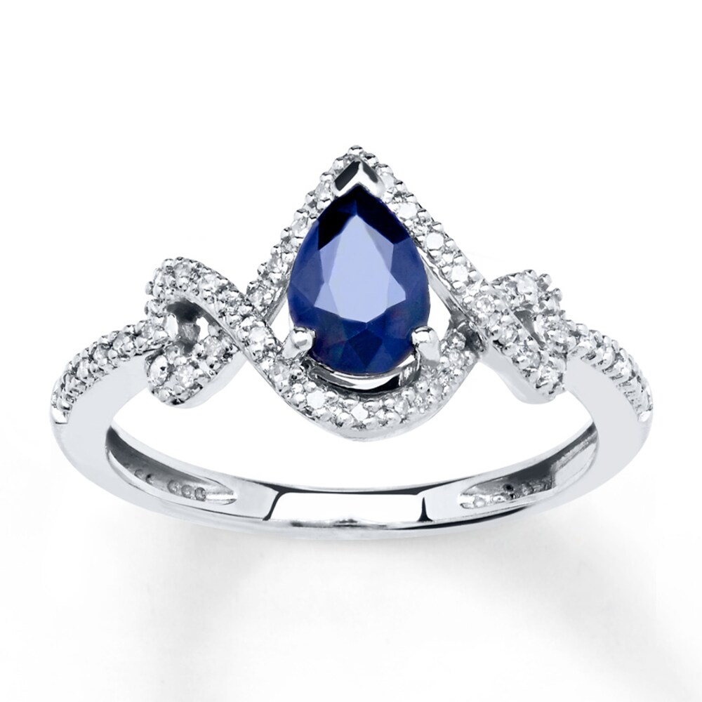 Natural Sapphire Ring 1/8 ct tw Diamonds 10K White Gold 6FPWxW5N