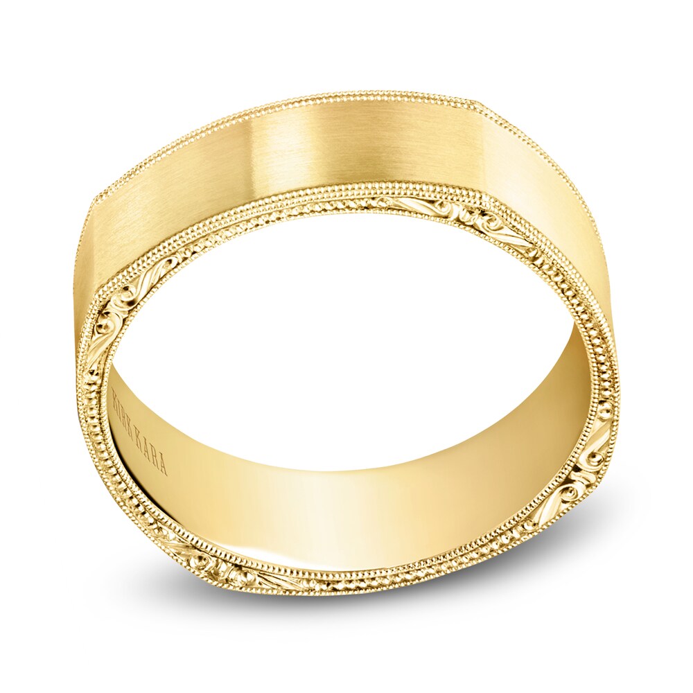 Kirk Kara Men's Engraved Satin Wedding Band 18K Yellow Gold 6SHafJRy