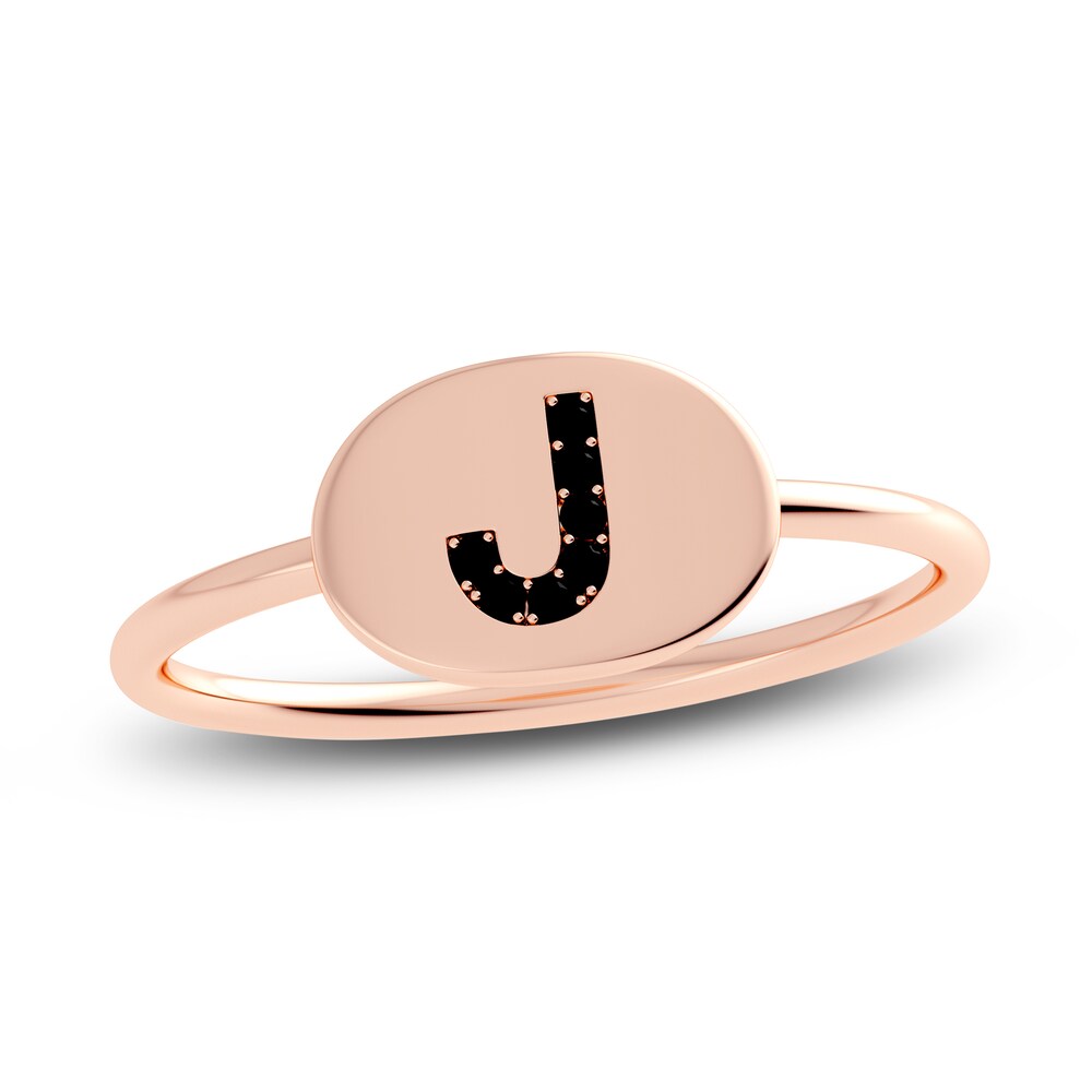 Juliette Maison Black Diamond Initial Oval Signet Ring 1/6 ct tw Round 10K Rose Gold 6fB4Y9HR