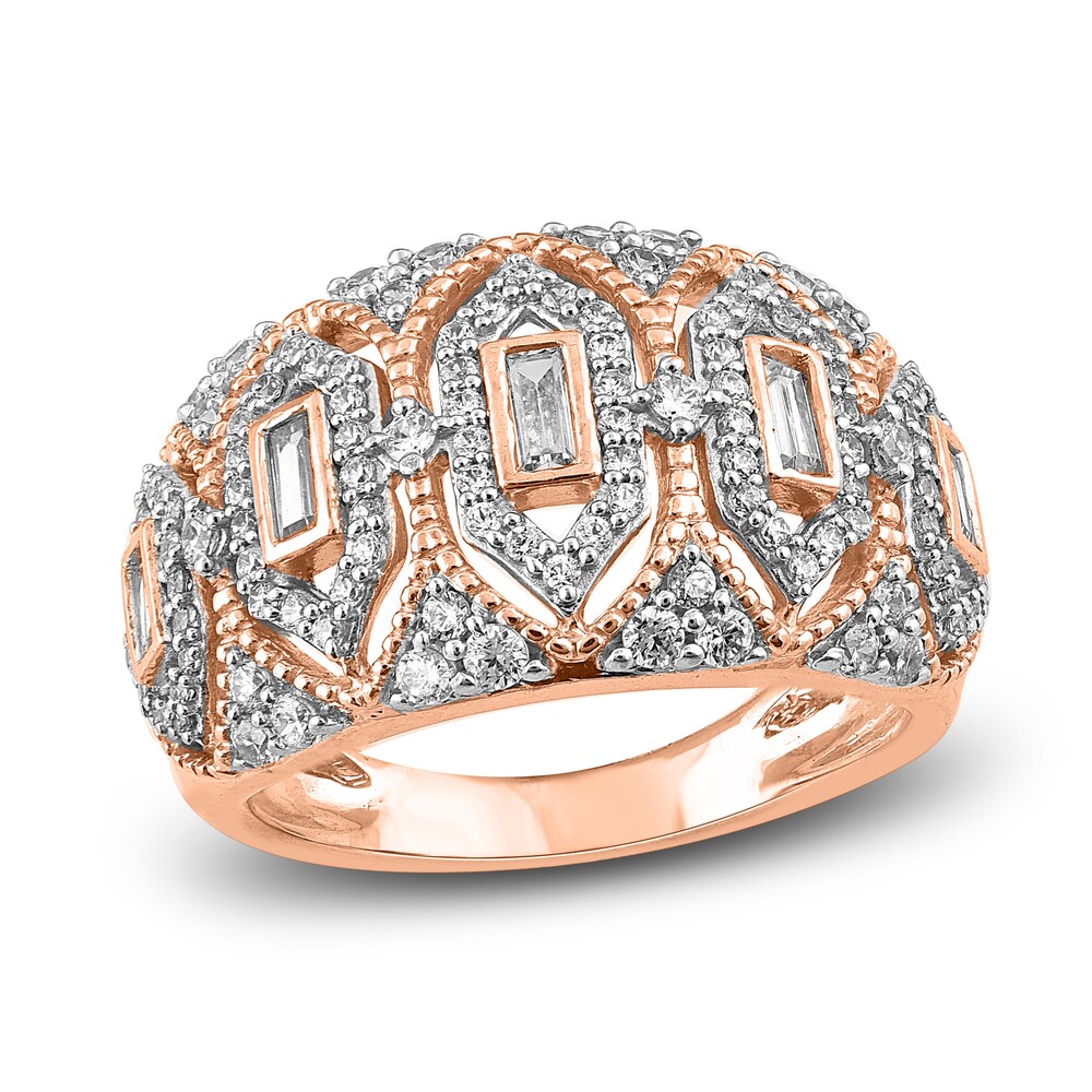 Diamond Ring 1 ct tw Round/Baguette 14K Rose Gold/Rhodium 6jvgCItL