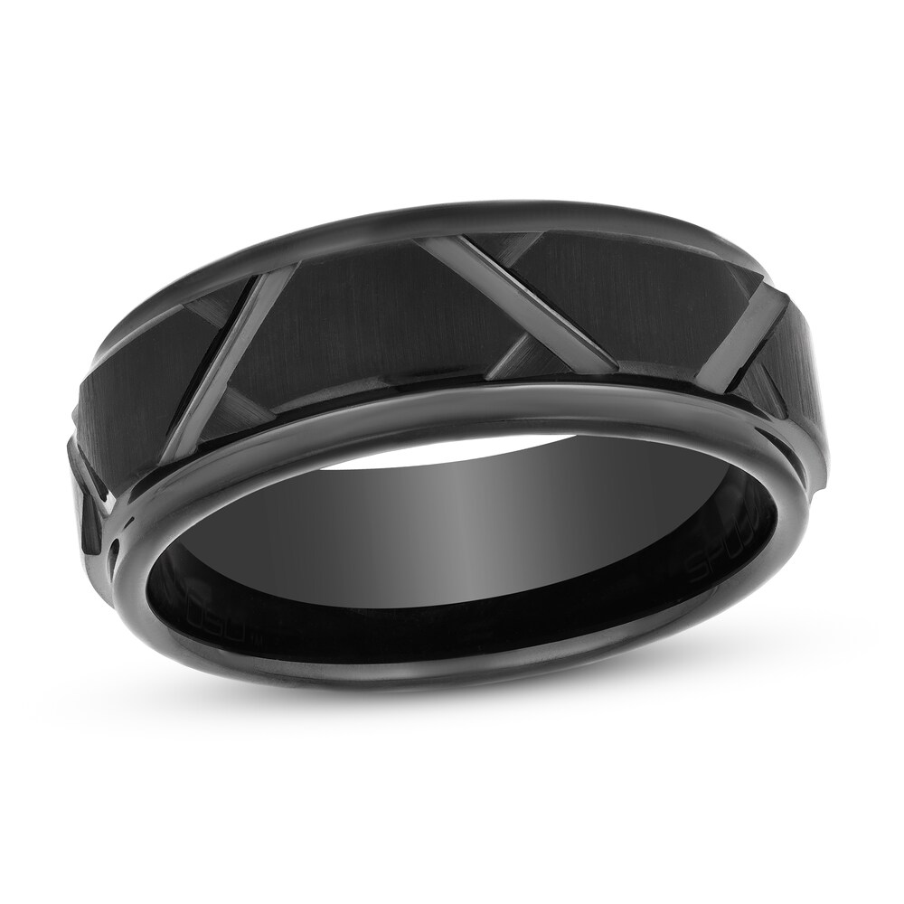 8mm Wedding Band Black Tungsten Carbide 70DCiwCp [70DCiwCp]