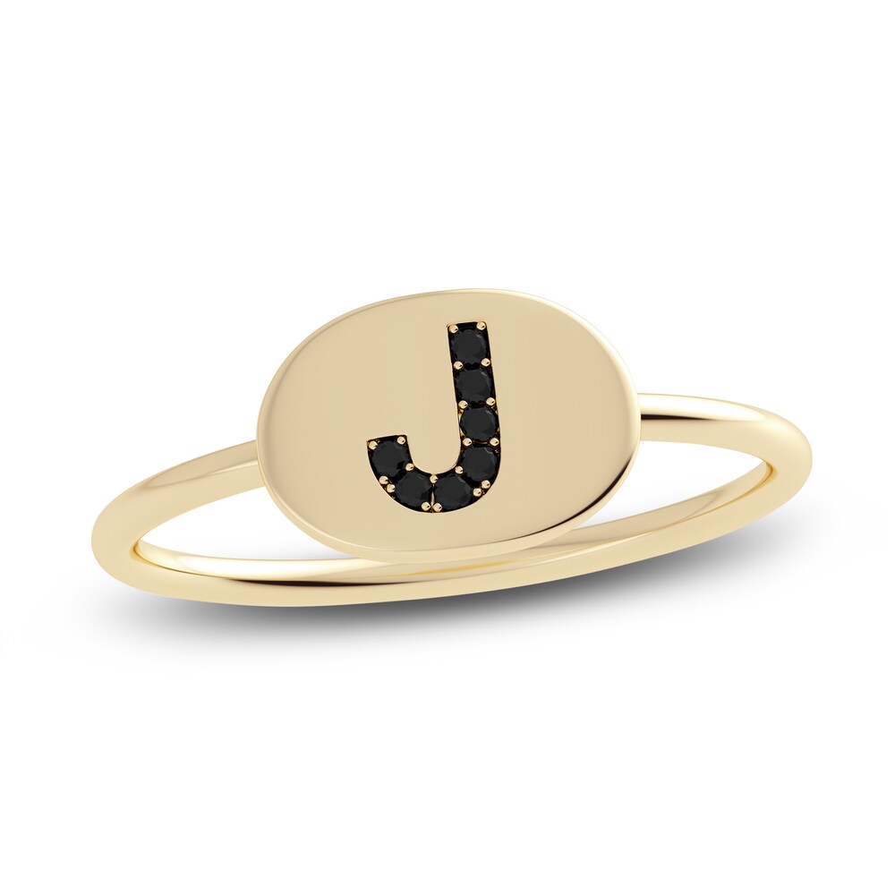 Juliette Maison Black Diamond Initial Oval Signet Ring 1/6 ct tw Round 10K Yellow Gold 7EdDA0aT