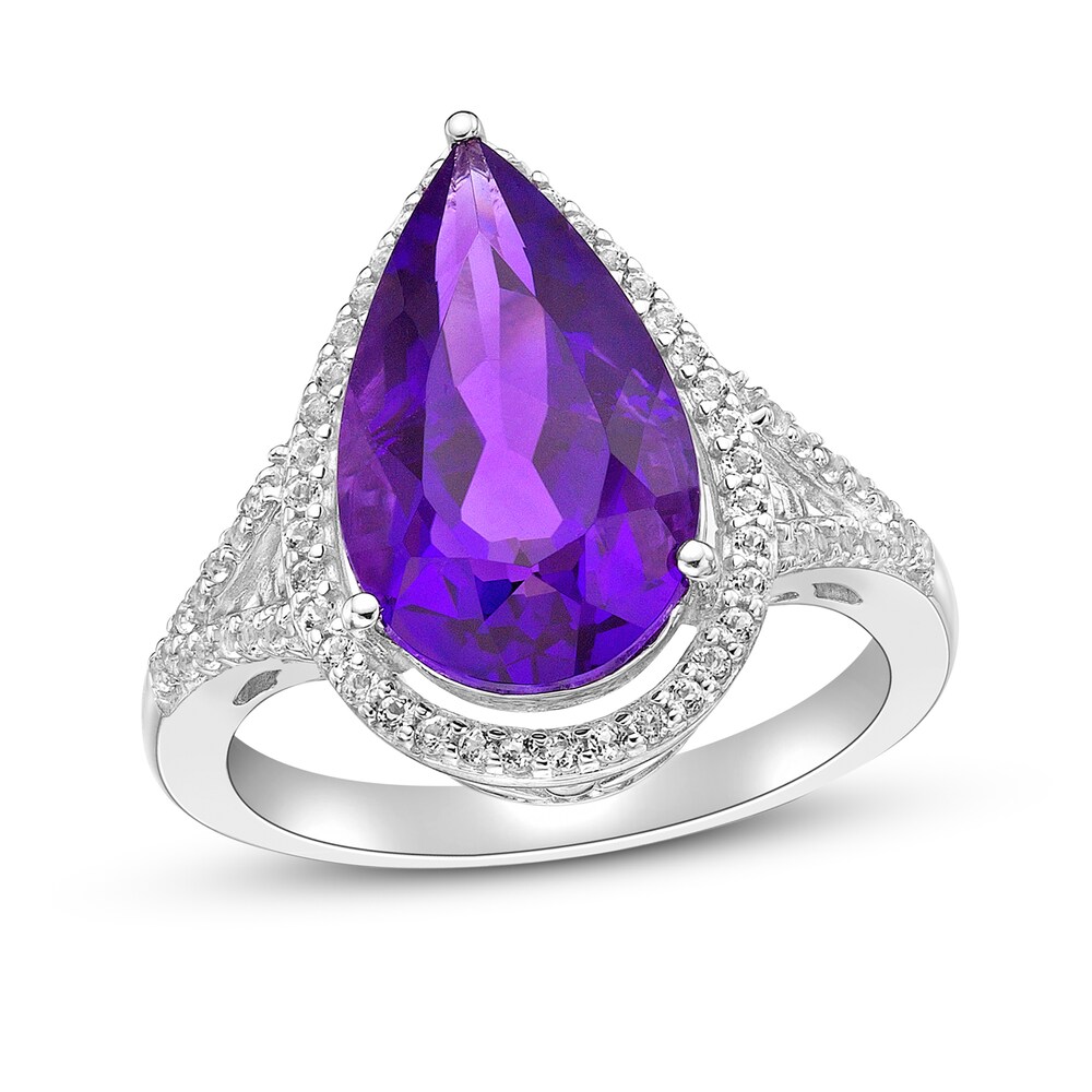 Natural Amethyst & Natural White Topaz Ring 10K White Gold 7HTebSIq