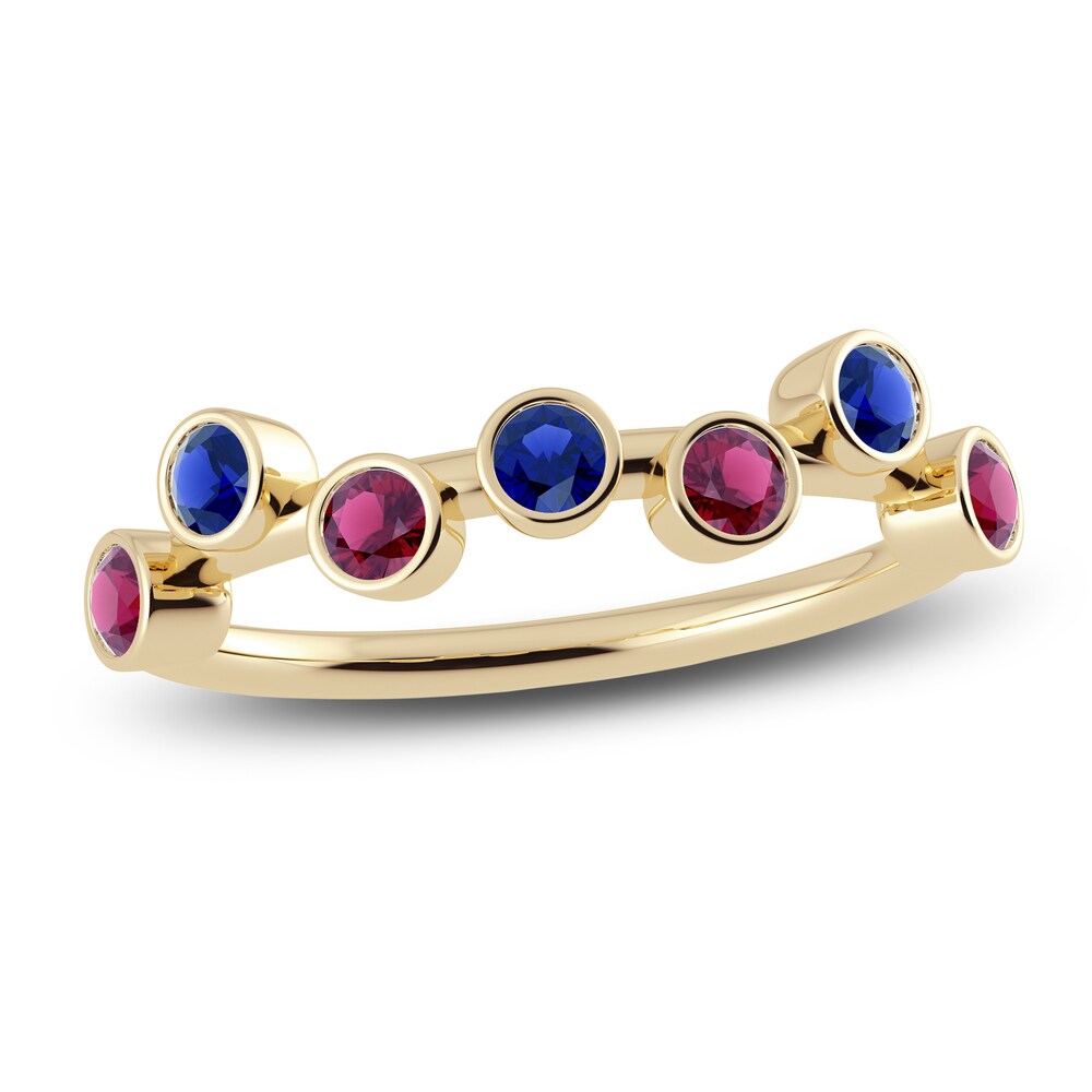 Juliette Maison Natural Rhodolite Garnet & Natural Blue Sapphire Ring 10K Yellow Gold 7R0tW0Cm