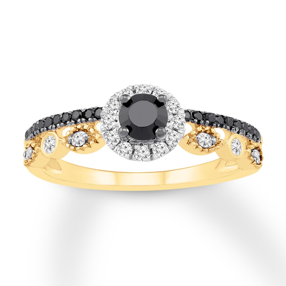 Black/White Diamond Promise Ring 1/2 ct tw 10K Yellow Gold 7TeQIVfz