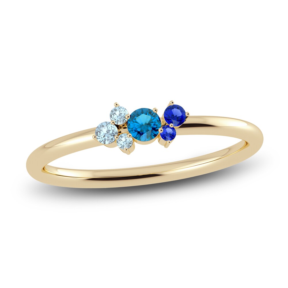 Juliette Maison Natural Aquamarine, Blue Zircon. Blue Sapphire Constellation Ring 10K Yellow Gold 7bhQezkn