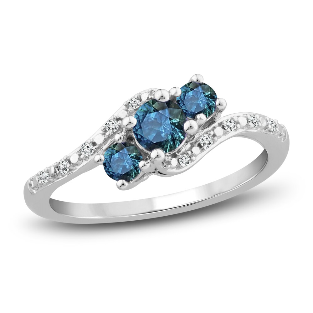 Montana Blue Natural Sapphire Ring 1/6 ct tw Diamonds 10K White Gold 7cIGkWcA