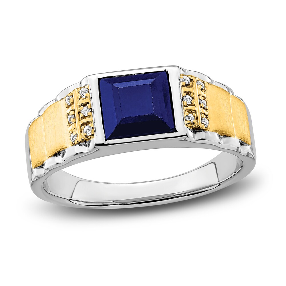 Men's Lab-Created Blue Sapphire Ring 1/20 ct tw Diamonds 14K Two-Tone Gold 7heMFXZt