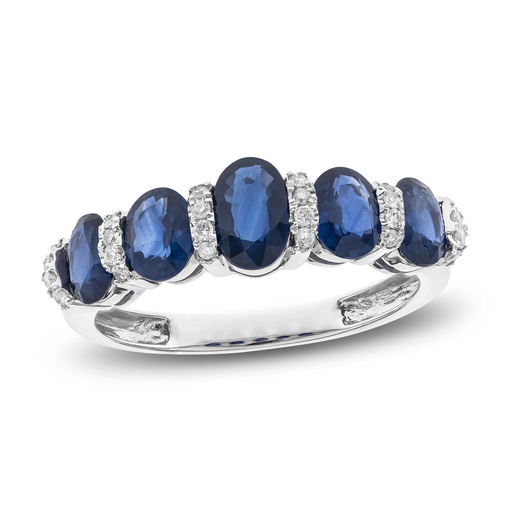 Natural Blue Sapphire Ring 1/8 ct tw Diamonds 14K White Gold 7iTDBgnp