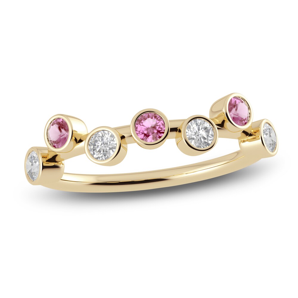 Juliette Maison Natural Pink Tourmaline & Natural White Sapphire Ring 10K Yellow Gold 7pmKly8a
