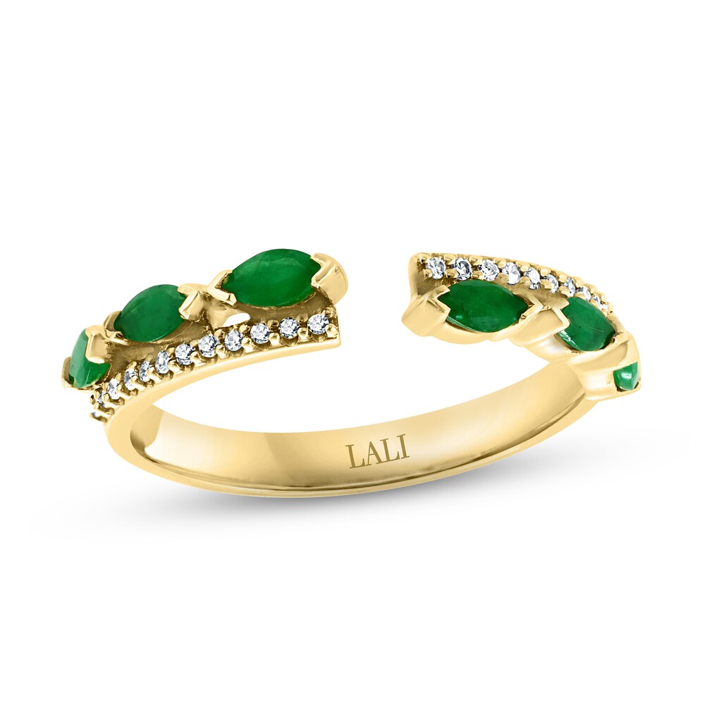 LALI Jewels Natural Emerald Ring 1/10 ct tw Diamonds 14K Yellow Gold 7zHgUDbF