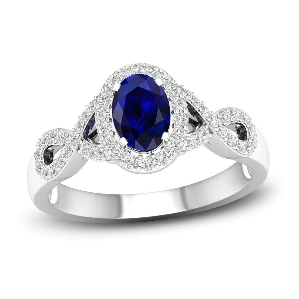 Lab-Created Blue Sapphire & Lab-Created White Sapphire Ring 10K White Gold 8ICWZ3WD
