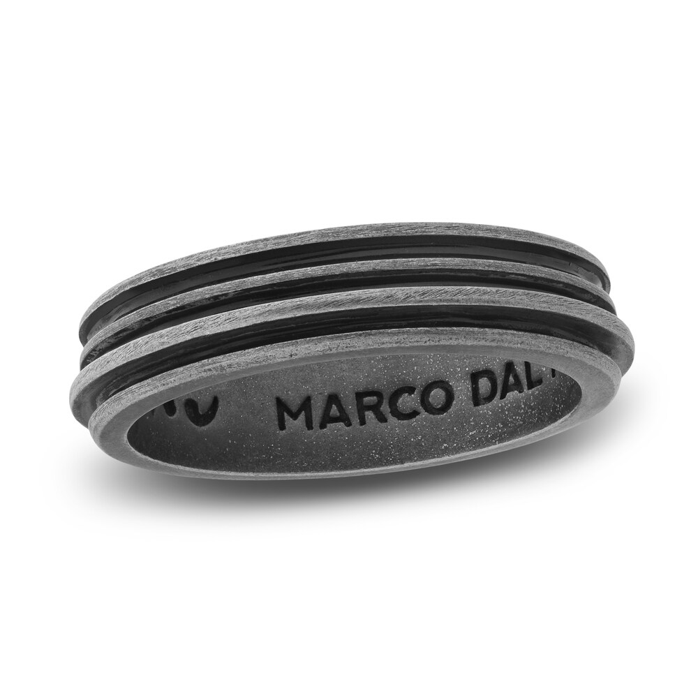 Marco Dal Maso Men's Acies Thin Ring Black Enamel Sterling Silver 8SgbL3lG