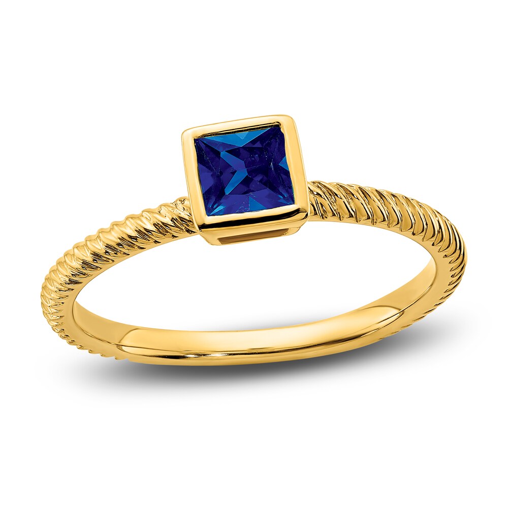 Natural Blue Sapphire Square Bezel Ring 14K Yellow Gold 8TbhiTCD