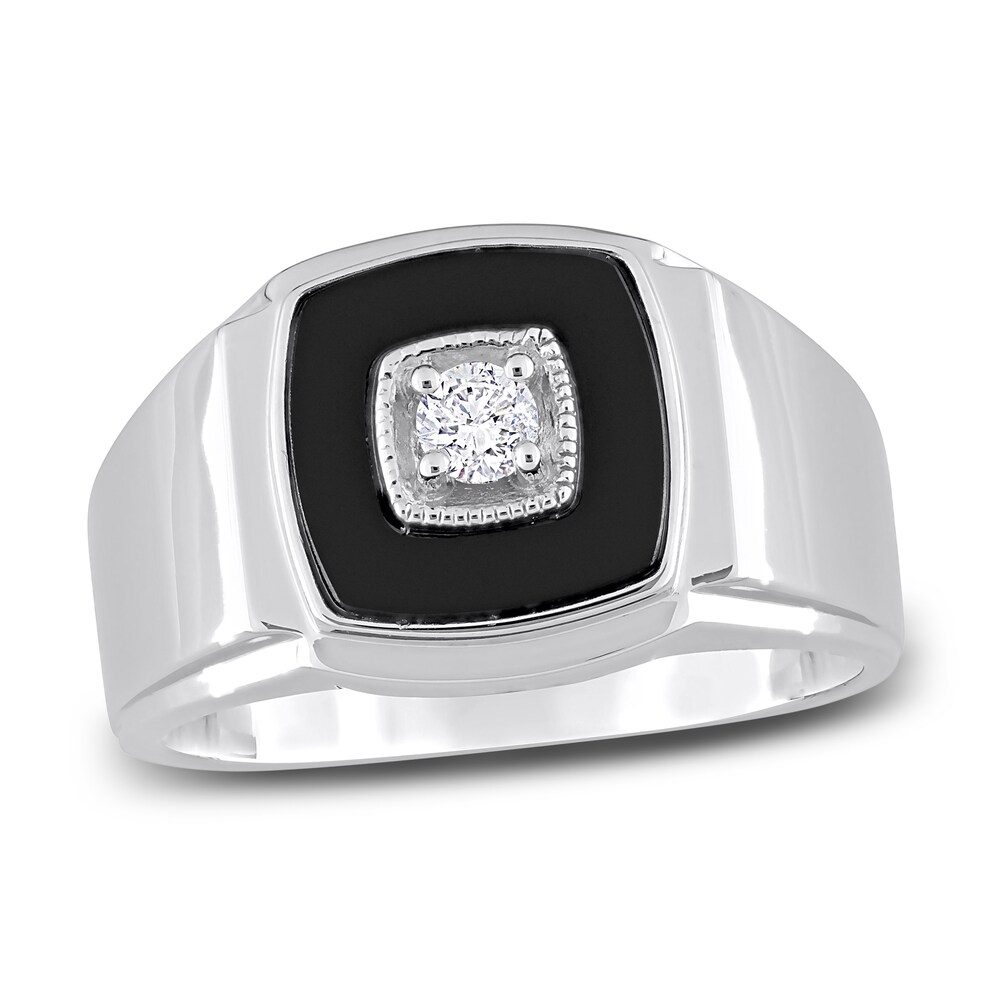 Men's Natural Onyx Ring 1/6 ct tw Diamonds Sterling Silver 8UHF4vEy