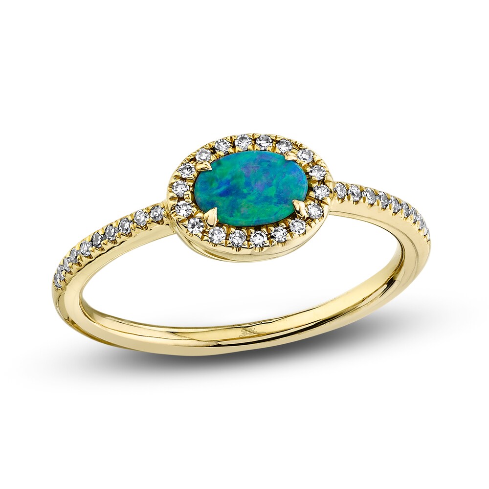 Shy Creation Natural Opal Triplet Ring 1/10 ct tw Diamonds 14K Yellow Gold SC55020753 8bhYeMm5