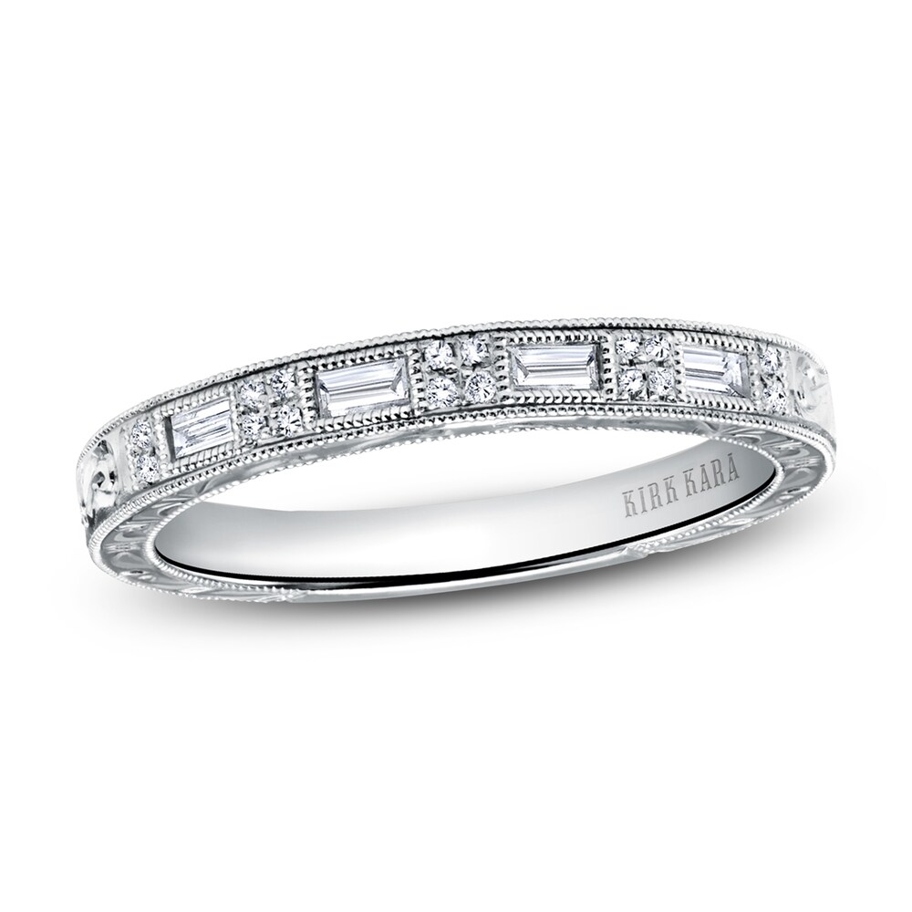 Kirk Kara Engraved Diamond Wedding Band 1/8 ct tw Baguette/Round 14K White Gold 8c4ht9fd