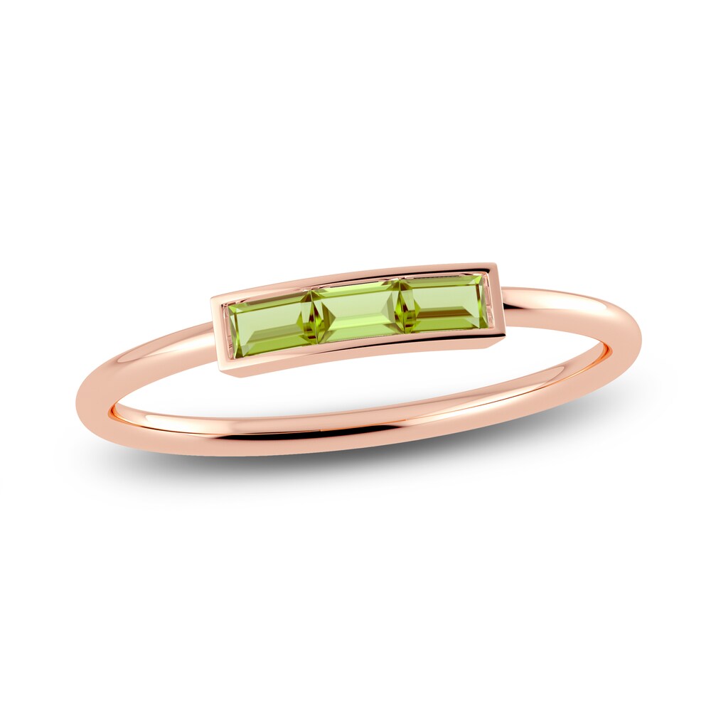 Juliette Maison Natural Peridot Baguette Bar Ring 10K Rose Gold 8g5uNbna