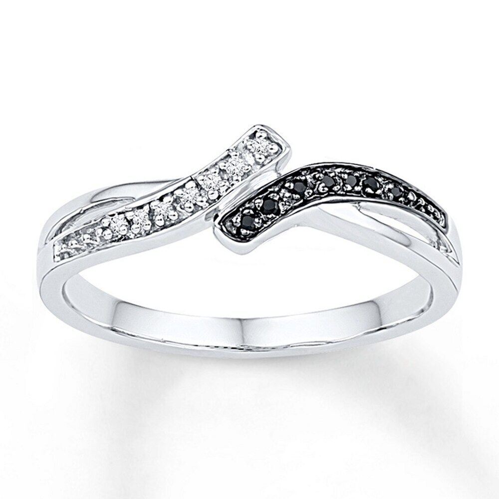Black/White Diamond Ring 1/20 ct tw Round Sterling Silver 8izvT9iB