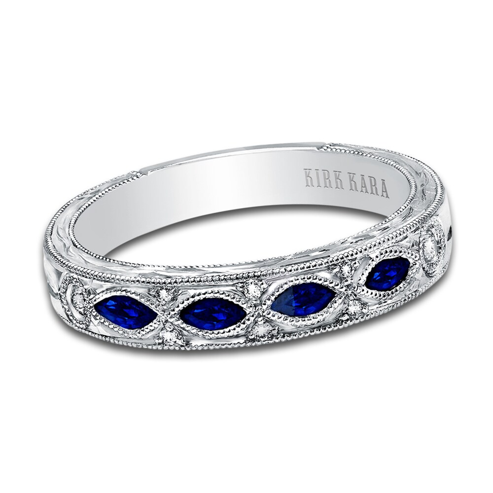 Kirk Kara Diamond & Blue Sapphire Wedding Band 1/20 ct tw Round Platinum 8rP5KAbG