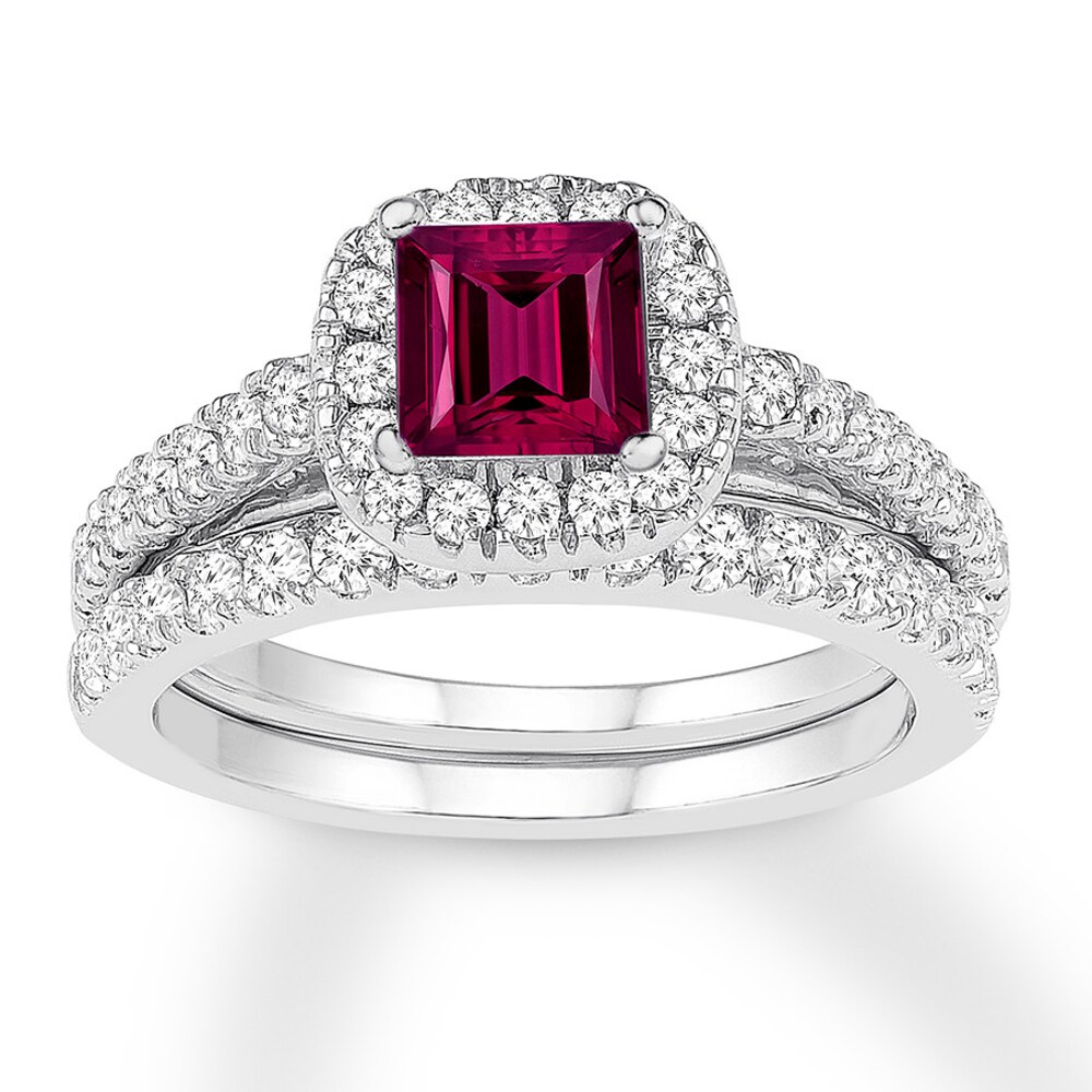 Rhodolite Garnet Bridal Set 1 ct tw Diamonds 14K White Gold 8ylTSwTR