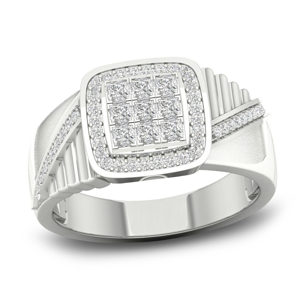 Men's Diamond Ring 3/4 ct tw Princess-cut/Round 10K White Gold 9017YNBn
