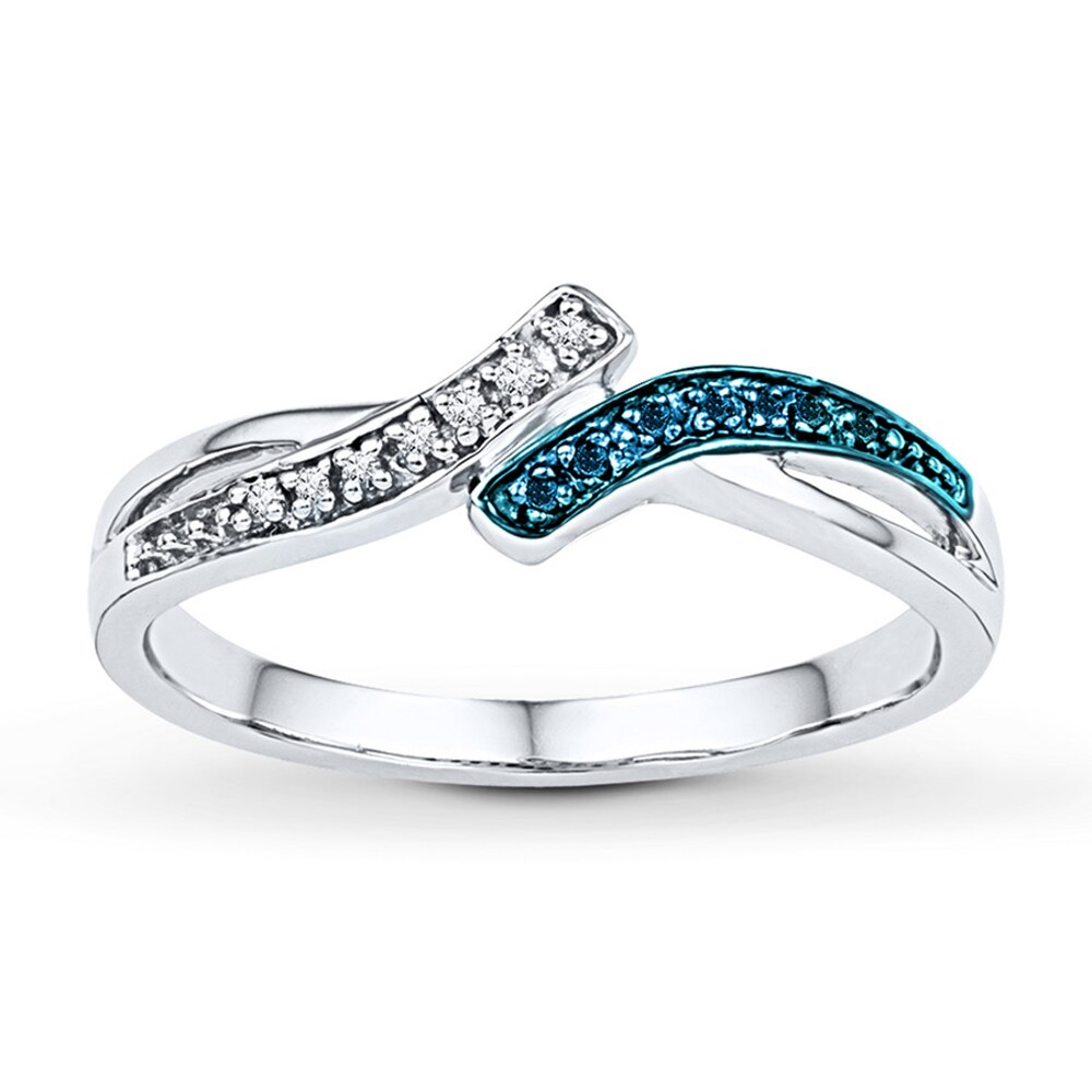 Blue & White Diamonds 1/20 ct tw Round-cut Sterling Silver Ring 94OnLdIP
