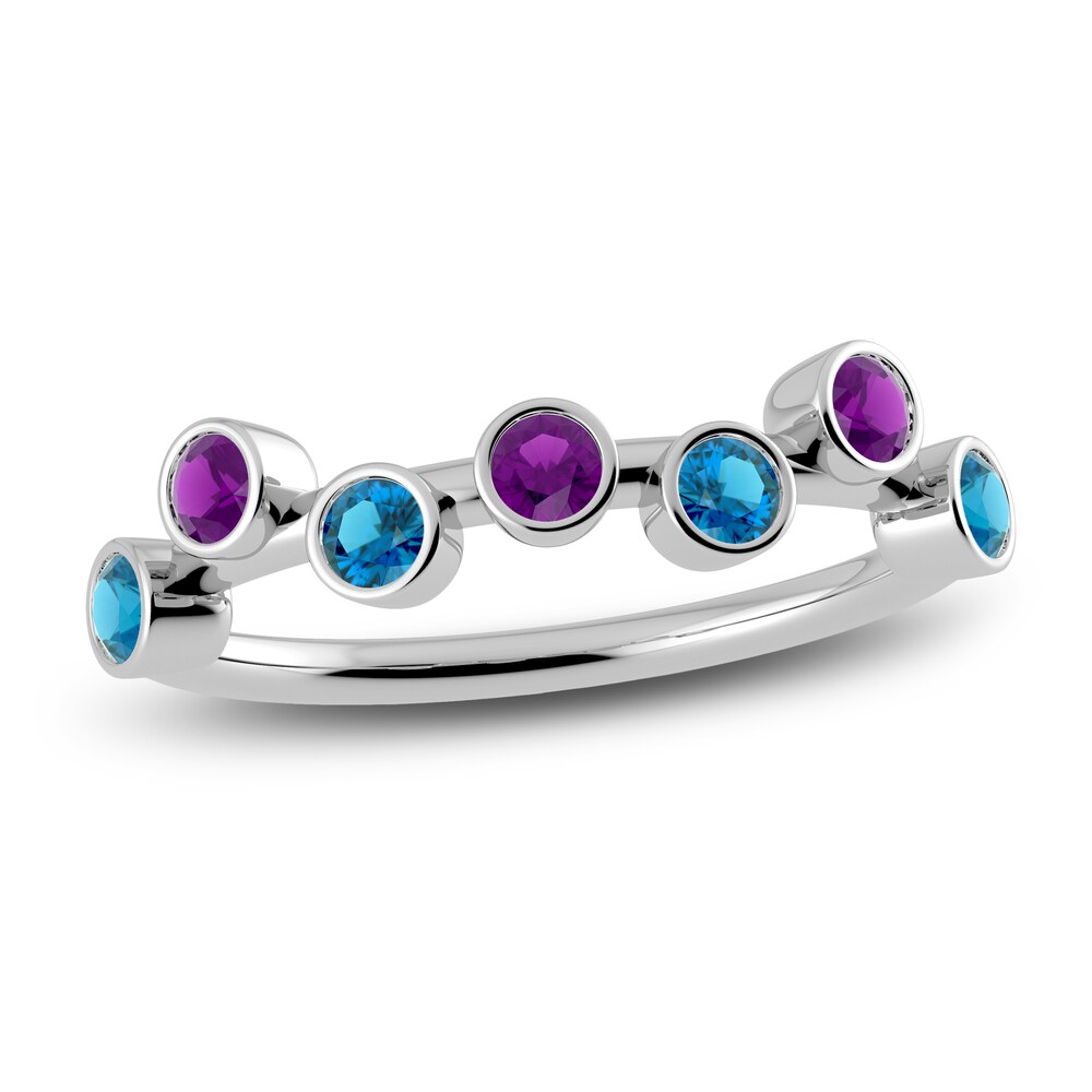 Juliette Maison Natural Amethyst & Natural Blue Zircon Ring 10K White Gold 95O1oIZL