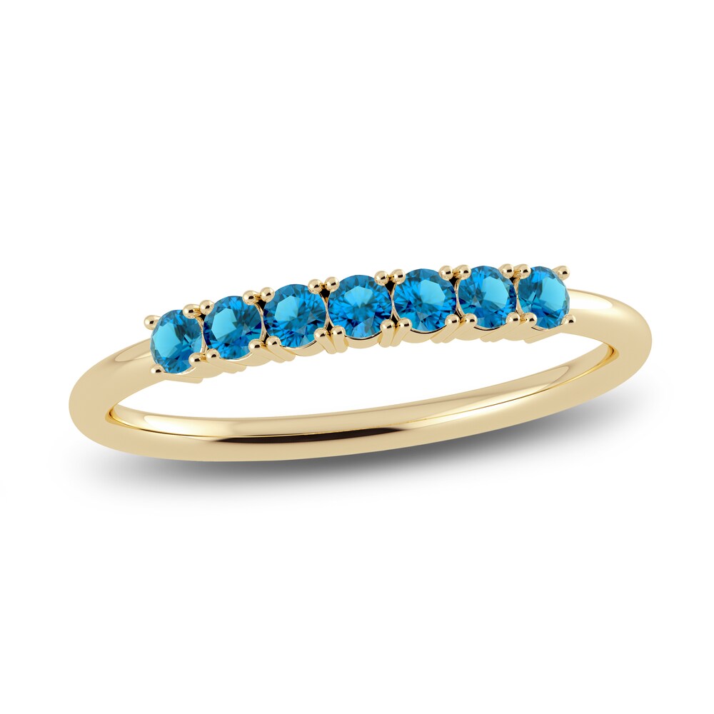 Juliette Maison Natural Blue Zircon Half Eternity Ring 10K Yellow Gold 96ZJQ7Pz