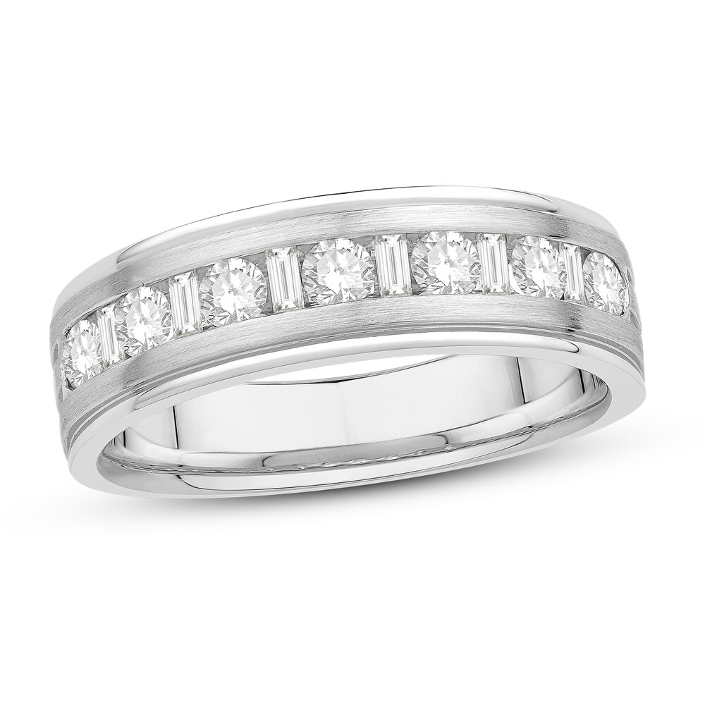 Men's Diamond Wedding Band 3/4 ct tw Round/Baguette 14K White Gold 98howngs