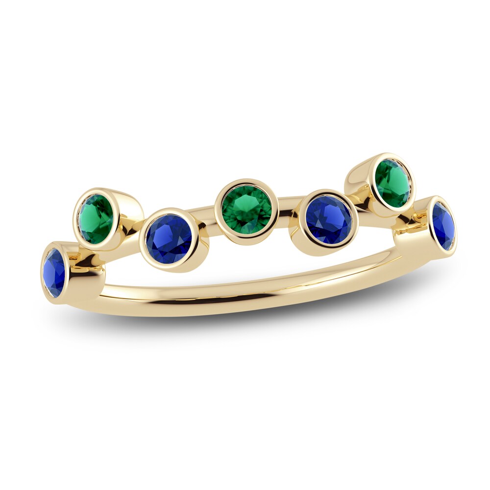 Juliette Maison Natural Blue Sapphire & Natural Emerald Ring 10K Yellow Gold 9K1rkpw5