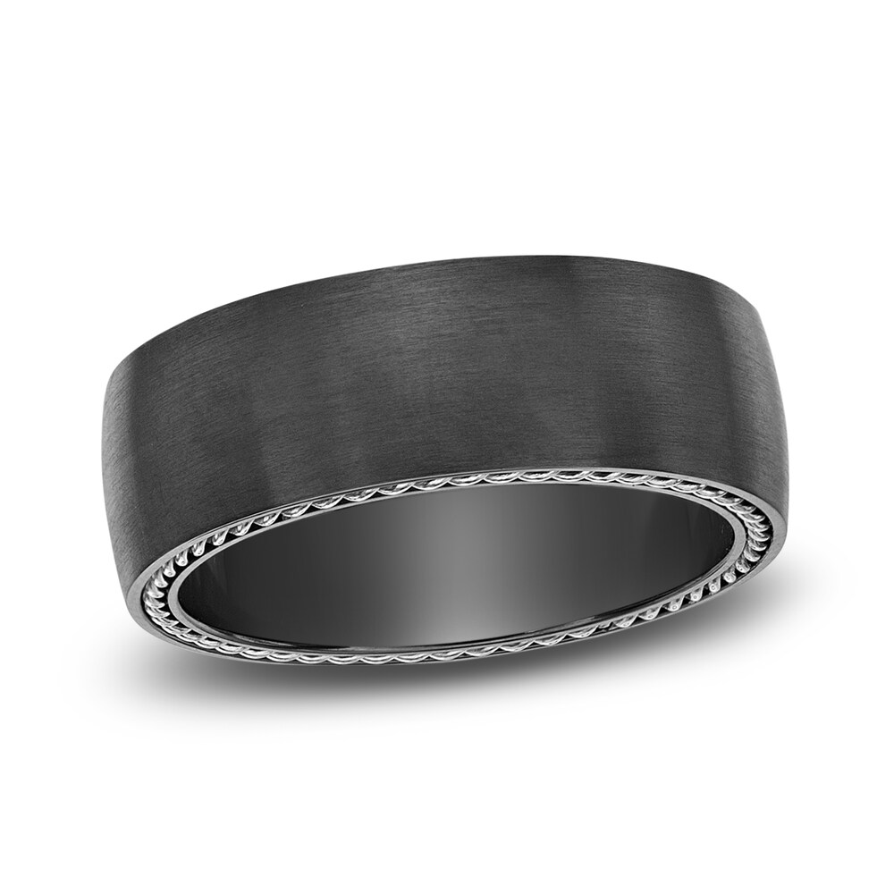 Men's Brushed Wedding Band Black Zirconium 8.0mm 9KiIKKag