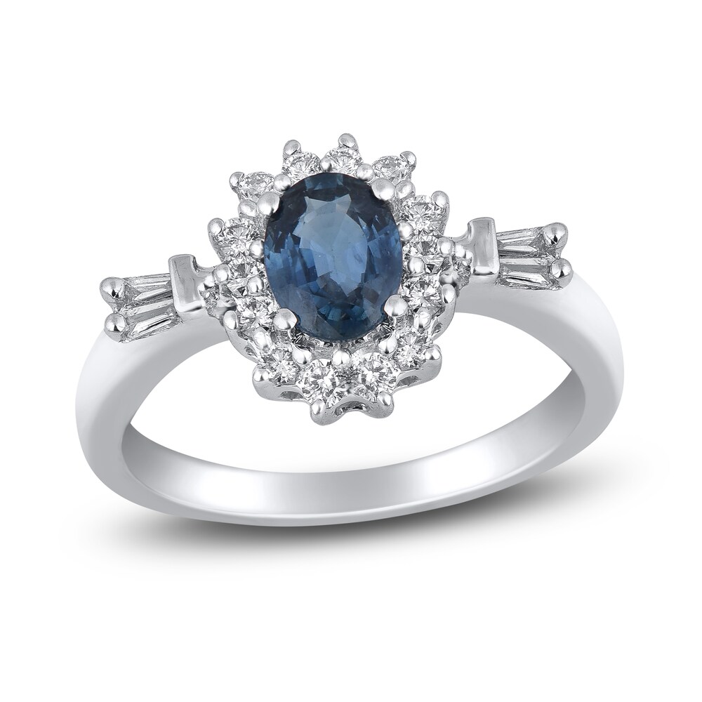 Natural Blue Sapphire Ring 1/3 ct tw Diamonds 14K White Gold 9heElsE6