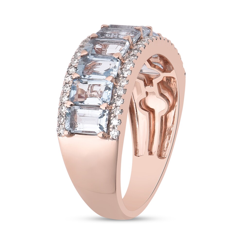 Natural Aquamarine Anniversary Ring 1/5 ct tw Diamonds 14K Rose Gold 9qphAAHk
