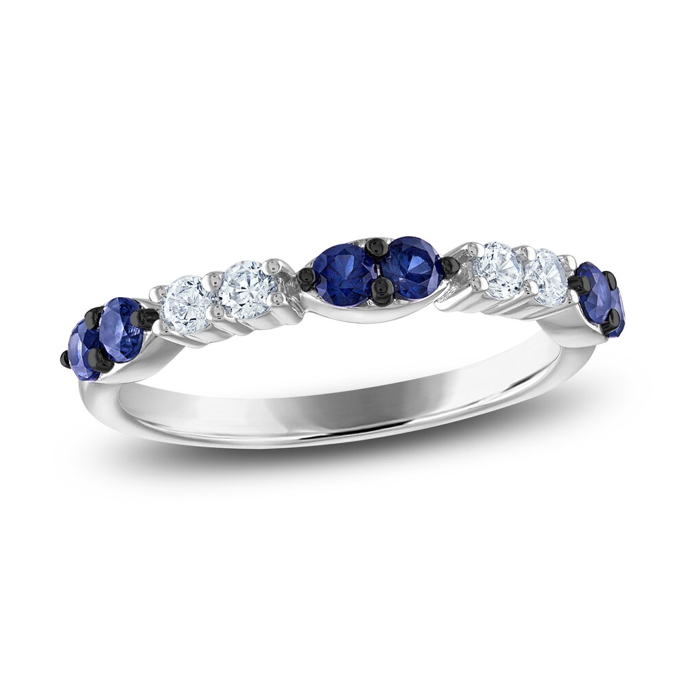 Vera Wang WISH Natural Blue Sapphire Band 1/6 ct tw Diamonds 10K White Gold 9uCaRIFY