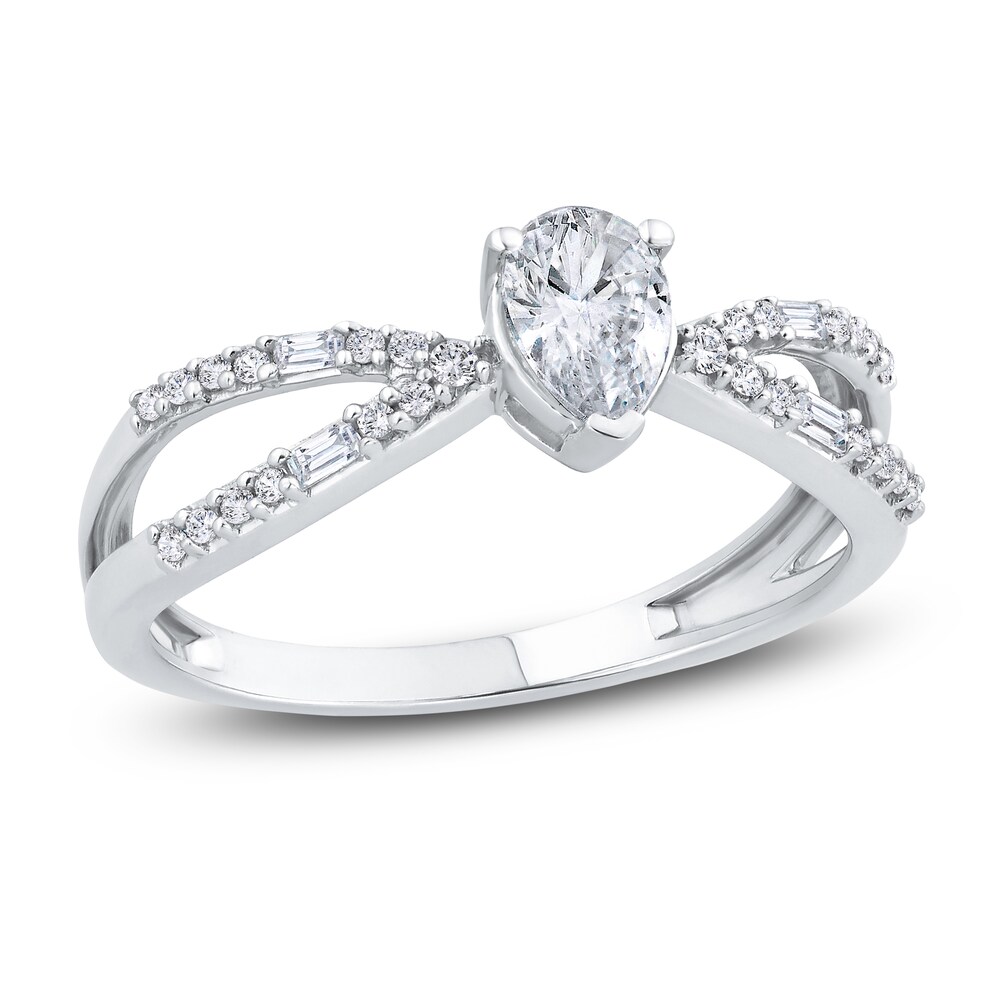 Diamond Engagement Ring 1/2 ct tw Pear-shaped/Round/Baguette 14K White Gold 9xvk2YQy