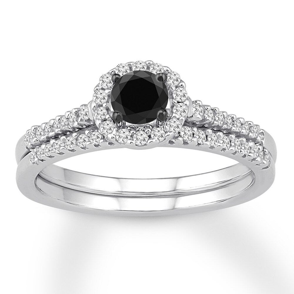 Black Diamond Bridal Set 1/2 ct tw Round-cut 14K White Gold 9zfzQjPf