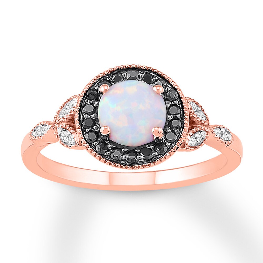 Lab-Created Opal Ring 1/8 ct tw Black & White Diamonds 10K Rose Gold A3t71xHY [A3t71xHY]